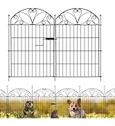 12 Panels No Dig Garden Fence with Gate, 32" H x 22.4ft, Decorative Metal Animal Barrier Dog Fenc...