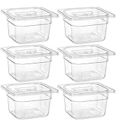 Bekith 6 Pack 1/6 Size Plastic Clear Food Pans with Lids for Kitchen Restaurant Food Prep, 4 Inch...