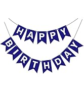 Pre-Strung Navy Blue Happy Birthday Banner Signs Party Decorations for Women Men Girls Boys