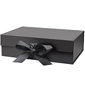 DaiUni 10.5"X7.5"X3.1" Black Magnetic Gift Box with Lid and Ribbon for Presents