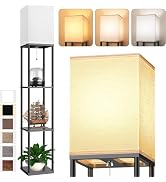 Floor Lamp with Shelves for Living Room, Shelf Floor Lamp with 3 CCT LED Bulb, Corner Display Sta...