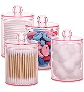 Tbestmax 4 pcs Qtips Holder Bathroom Container, 10 OZ Apothecary Jar, Pink Cotton Ball/Swabs Disp...