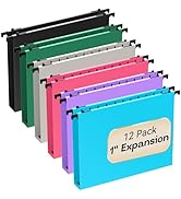 NORDUN Plastic Hanging File Folders Letter Size,Heavy Duty 1 Inch Expansion,12 Pack Reinforced Ex...