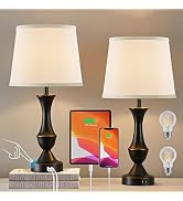 Lamps for Living Room Set of 2, Touch Bedside Lamps for Bedrooms with USB Ports, 3-Way Dimmable W...