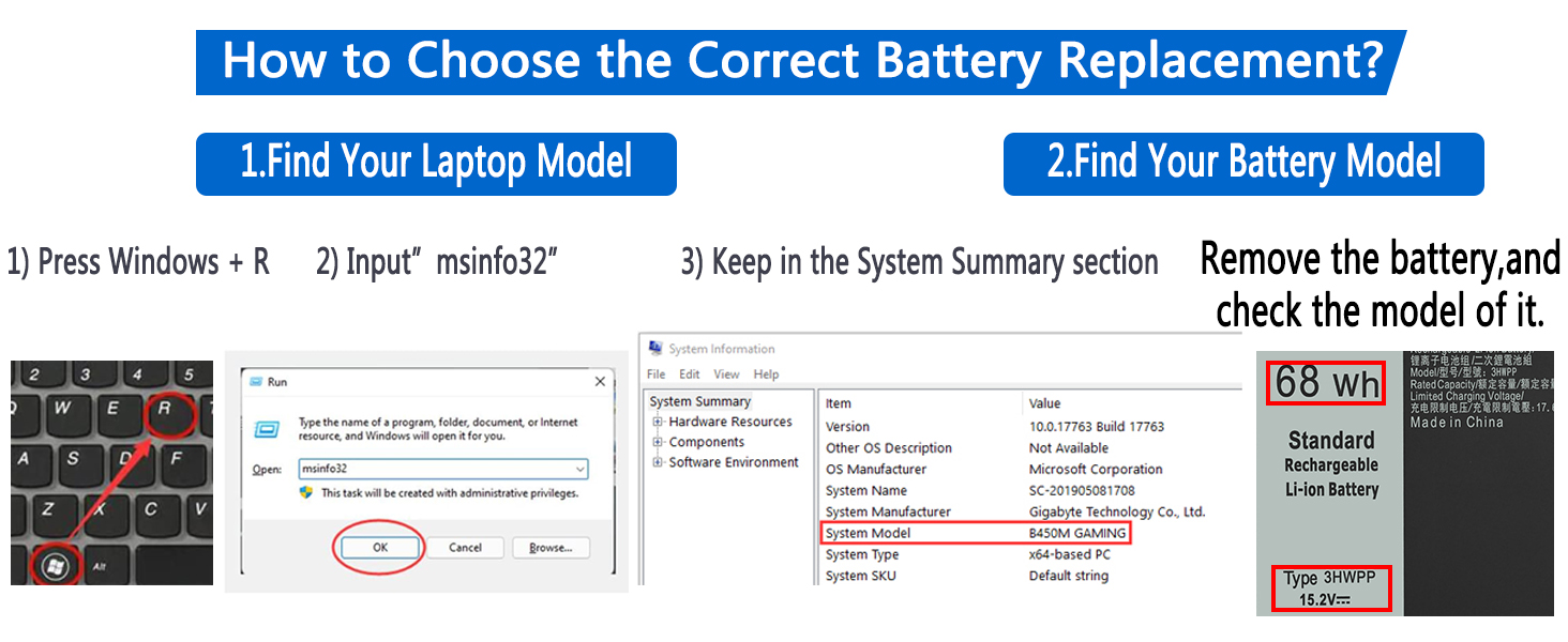 68Wh 3HWPP Replacement Battery for Dell