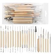 22PCS Wooden Pottery Sculpting Tools, Wood Clay Cleaning Tool Set, Ceramic Modeling Tool for Carv...