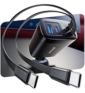 Lamicall 87W Retractable Car Charger USB C Fast Charge, Dual Type C Cords | 4 in 1 Type C Car Cha...