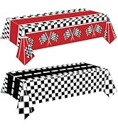 2 Packs Checkered Racing Car Tablecloth Plastic 54 X 108Inch, Car Birthday Party Decorations Tabl...
