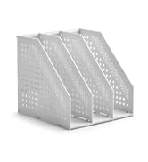EZWORK Collapsible Magazine File Holder, Desk File Organizer with 3 Vertical Compartments