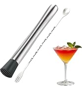 2Pcs 10'' Muddler and Spoon Set for Cocktails 304 Stainless Steel Fruit Smasher Home Bar Bartende...