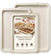 Kikcoin Nonstick Cookie Sheets for Baking Set of 3, Carbon Steel Sheet Pans with Lychee Silicone ...