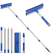 Window Squeegee for Home, 56'' Long Handle Window Cleaner Tool, 2-in-1 Window Scrubber for Car Wi...