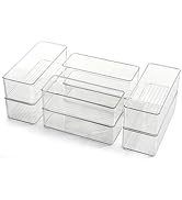 Hudgan 8 Pack Clear Plastic Drawer Organizers Set, Stackable Deep Drawer Organizer for Makeup Van...