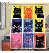 De-Mediocre Cute Cats Shower Curtain Kids,Funny Animal Curtain, Colorful Black Cat Shower Curtain...