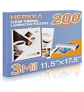 HERKKA 200 Pack Laminating Sheets, Hold 11 x 17 Inch Sheet, 3 Mil Clear Thermal Laminating Pouche...