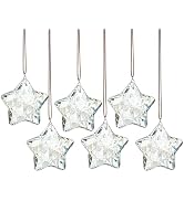 H&D HYALINE & DORA Set of 6 Crystal Glass Christmas Ornaments Clear Faceted Glass Christmas Star ...