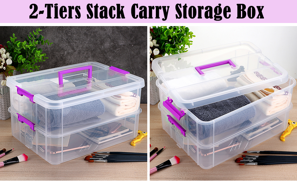 2-Tiers Stack Carry Storage Box With Handle