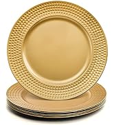 Nicunom 12 Pack Gold Charger Plates, 13 Inch Round Charger Plates with Hammered Rim, Plastic Char...
