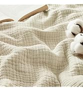 Bedsure 100% Cotton Muslin Blankets for Adults Large Throw 50x70 Inches - 4-Layer Breathable and ...