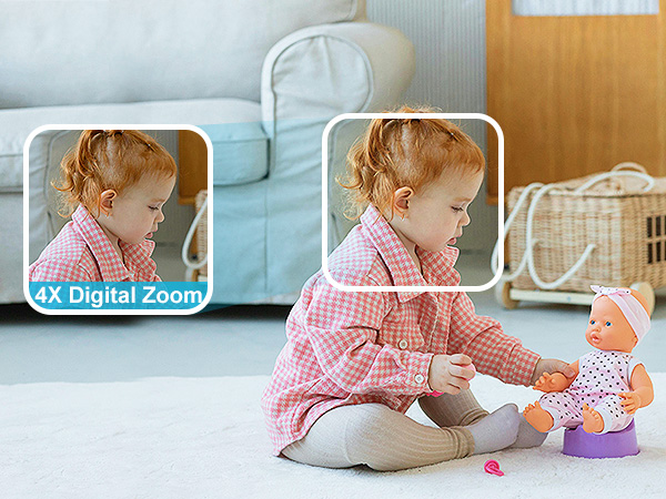 Side-by-side comparison showing digital zoom feature, with right image appearing closer and more detailed than left image.
