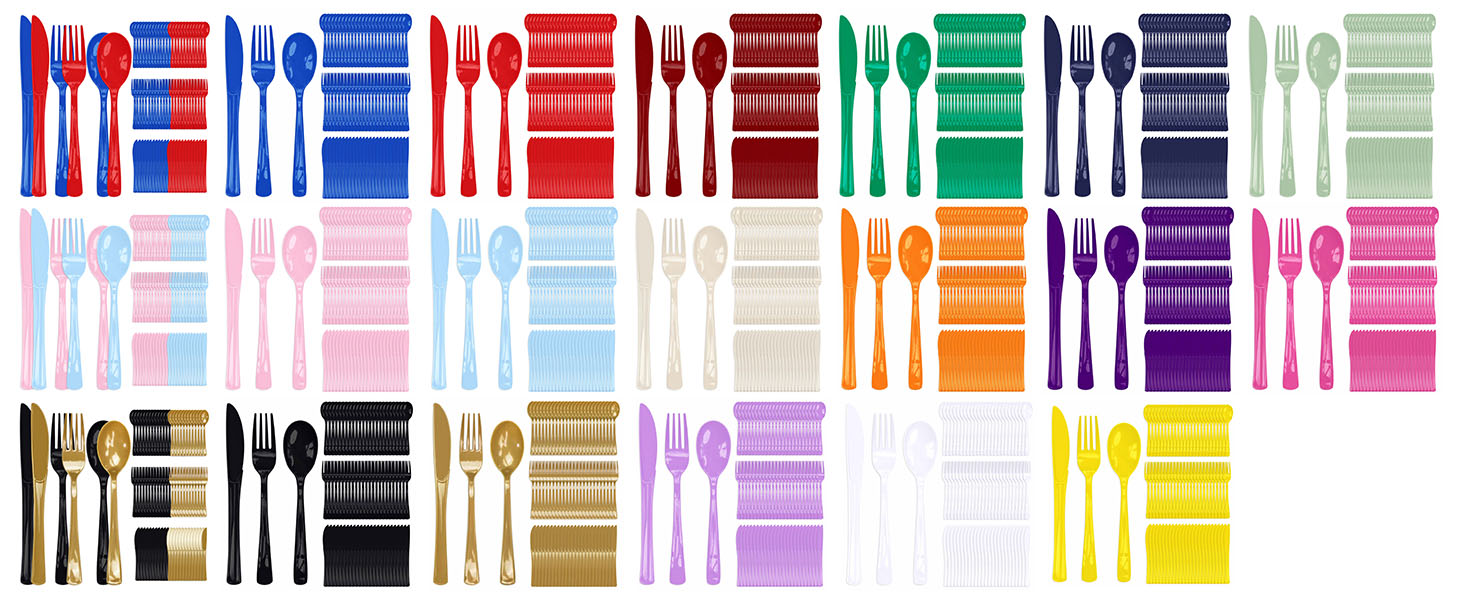 plastic silverware set disposable Cutlery Set Heavy Duty Plastic Knives Forks Spoons Utensils Set