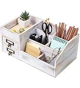 Distressed Rustic Wooden Office Desktop Organizer Shelf Tabletop Home Organizer Storage with Mult...