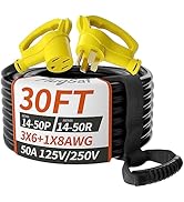 PlugSaf 30 FT 50 Amp RV/EV Extension Cord Outdoor with Grip Handle, 4 Prong Flexible Heavy Duty 6...