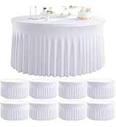 Htper 8 Pack White Round Spandex Tablecloth for 60 inch Table, Stretchy 120inch Fitted 5FT Round ...