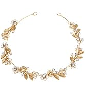 Lurrose Vintage Crown for Women, Flower Bridal Headband Gold Leaves Rhinestone Wedding Tiara Head...