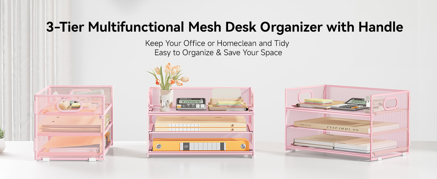3-tier multifunctional mesh desk organizer