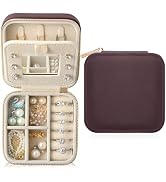 NGVRC Genuine Leather Travel Jewelry Organizer Case with Mirror for Women, Small Mini Portable Je...