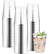 DaYammi 200 Pack Silver Plastic Cups 10 Oz Clear Plastic Cups Silver Rimmed Disposable Wine Glass...