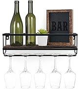 Mkono Wall Mounted Wine Rack - Bottle & Glass Holder Wood Rustic Floating Racks with Stemware Han...