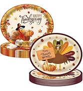 50Pcs Thanksgiving Oval Paper Plates Fall Leaf Pumpkin Turkey Orange Harvest Theme Dinner Plate 1...