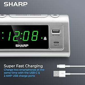 sharp bedside alarms nightstand fast super fast usb charging
