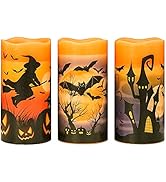 Eldnacele Halloween Flameless Flickering LED Candles with 6-Hour Timer, Battery Operated Wax Cand...