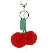 Galepromot Red Cute Cherry Faux Fur Pom Pom Soft Fluffy Golden Ball Key Chain Car Keying Bag Wall...