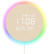 mooas Full Moon Aurora Nightlight LED Silent Wooden Digital Wall Clock with Remote Control, 12 Mo...