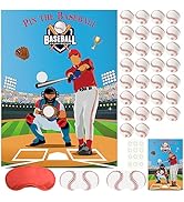 PLULON Pin The Baseball Party Game for Kids Pin The Baseball on The Glove and Bat Large Baseball ...