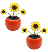 2Pcs Solar Dancing Flower Car Decoration, Apple Blossom Sunflower with Honey Bee, Swinging Window...