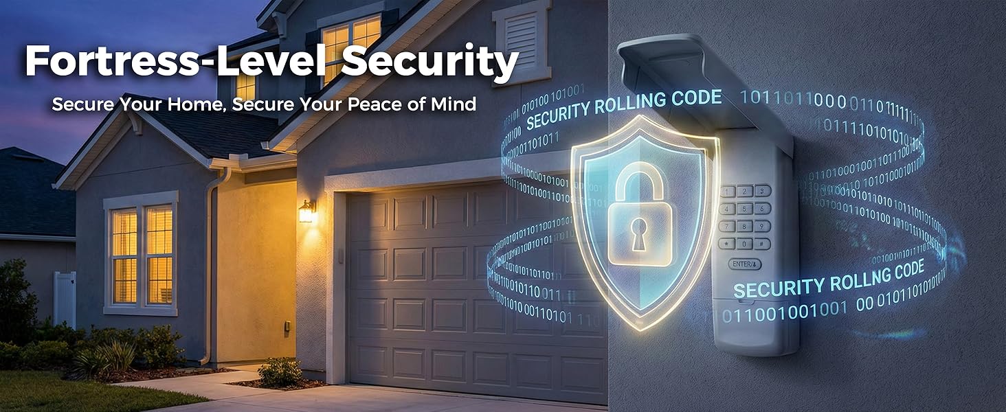 Secure rolling code technology garage door keypad prevents hacking and Anti-theft