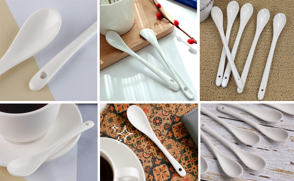 White Long Handle Ceramic mixing spoon