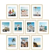 decorUhome 10 Pack 11x14 Picture Frame Collage Wall Decor with 8x10 Mat | Natural Plastic 11x14 P...