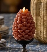 Luminara Flameless Candle 4.7" x 6" Battery Operated with Timer Real Wax Unscented LED Pinecone C...