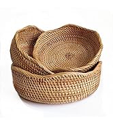 Rattan Round Fruit Baskets, Bread Basket, Wicker Storage Bowls, Natural Woven Serving Basket Bowl...