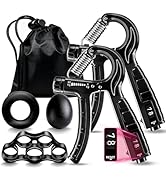 5-in-1 Grip Strength Trainer Kit with Counter, Adjustable Hand Grip(11-132 lbs), Finger Stretcher...