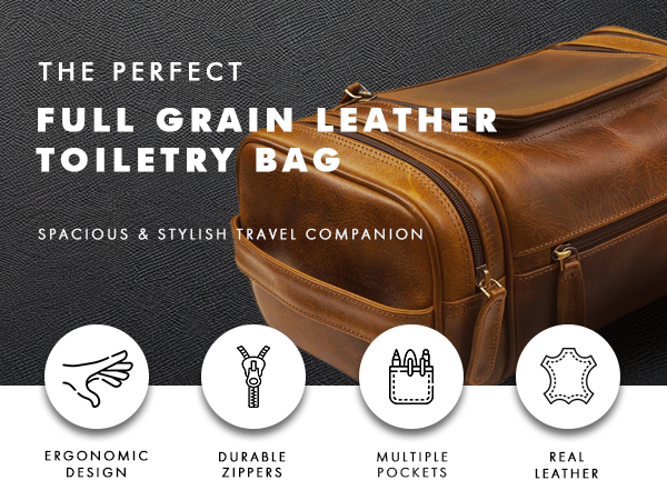 full grain leather toiletry bag