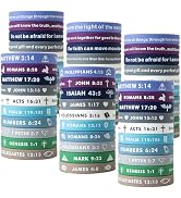 CYCLUSIVE 60 Pieces Religious Silicone Wristbands Bulk Bible Rubber Bracelets Colorful Inspiratio...