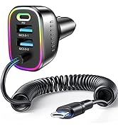 USB C Car Charger, 70W 4 Ports Fast Charging Car Adapter with 5ft Type C Cable, Dual PD 35W Fast ...