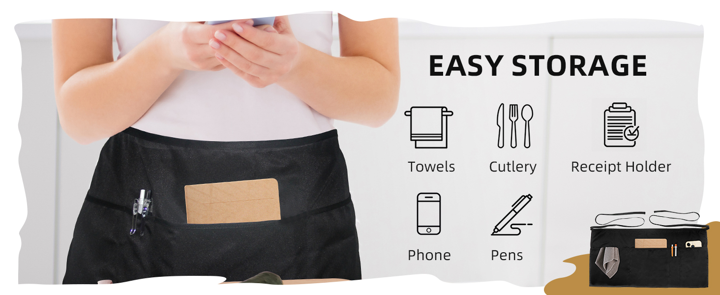 Xeoxarel Black Server Waist Aprons, Waitress Half Apron